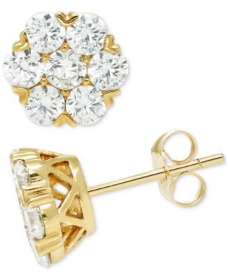 Macy's - Diamond Cluster Stud Earrings (2 ct. t.w.) in 14k Yellow Gold