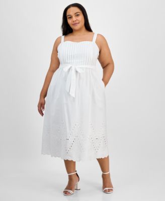julia jordan - Plus Size Cotton Sleeveless Eyelet-Hem Midi Dress