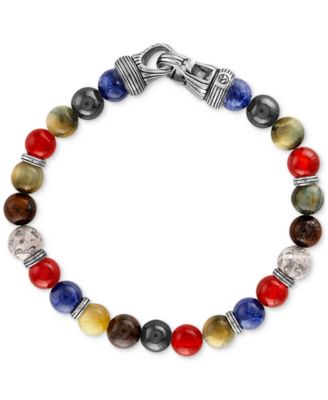 Esquire Men's Jewelry - Multi-Stone Beaded Bracelet in Sterling Silver