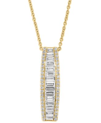 EFFY Collection - Lab Grown Diamond Round & Baguette Linear Drop Pendant Necklace (1-3/8 ct. t.w.) in 14k Gold, 17" + 1" extender