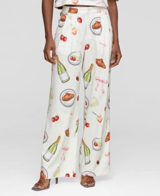 Avec Les Filles - Women's Printed High-Rise Straight-Leg Pants