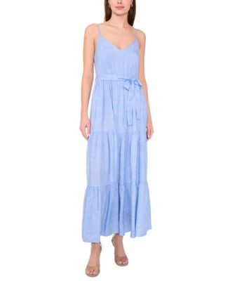 MSK - Women's Belted Tiered Sleeveless Maxi Dress