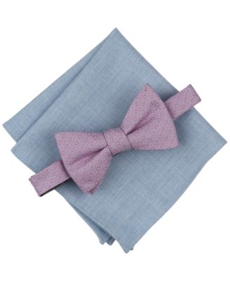 Bar III - Men's Medallion Bow Tie & Solid Pocket Square Set