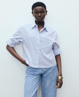 MANGO - Women's Striped Multi-Position Sleeve Shirt