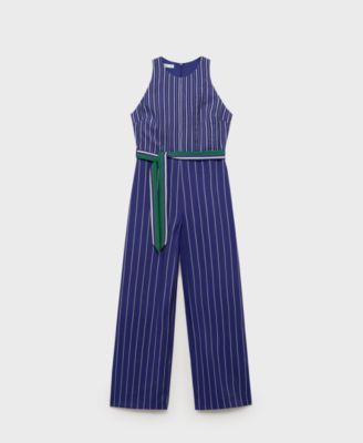 MANGO - Women's Belt Striped Jumpsuit