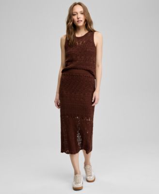 And Now This - Women's Crochet Pull-On Cotton Midi Skirt