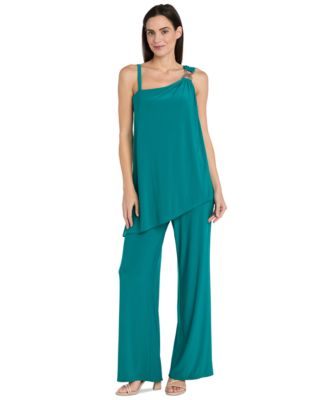 R & M Richards - Plus Size Asymmetric Overlay Jumpsuit