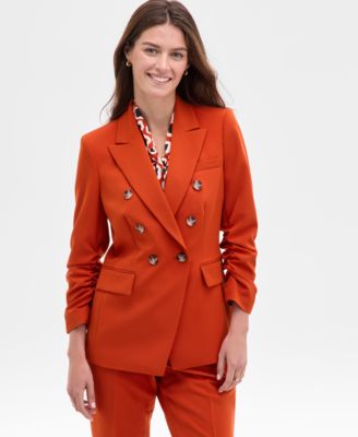 Tahari ASL - Women's Double-Breasted Ruched-Sleeve Jacket