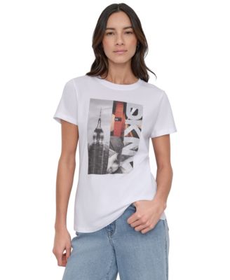 DKNY Jeans - Women's Rhinestone 3 Image Photoreal Logo T-Shirt