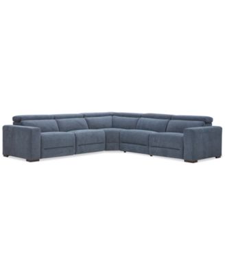Furniture - Nevio 5-Pc. Fabric Power Headrest Sectional with 2 Power Motion Chairs