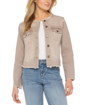 Liverpool Los Angeles - Women's Collarless Frayed Trim Denim Jacket