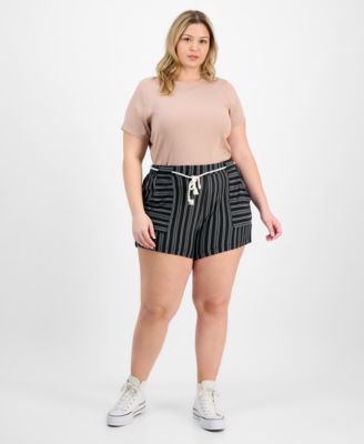 Derek Heart - Trendy Plus Size Striped Rope-Belt Shorts