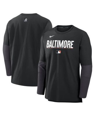 Nike - Men's Black Baltimore Orioles Authentic Collection City Connect Lightweight Player Tri-Blend Performance Long Sleeve T-Shirt