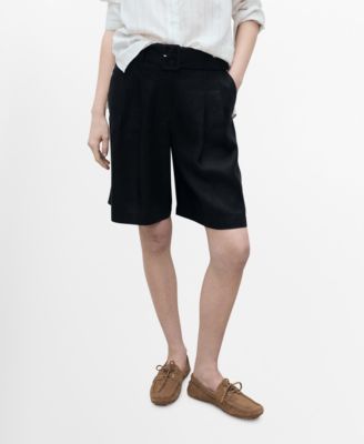 MANGO - Women's Belt Linen-Blend Bermuda Shorts