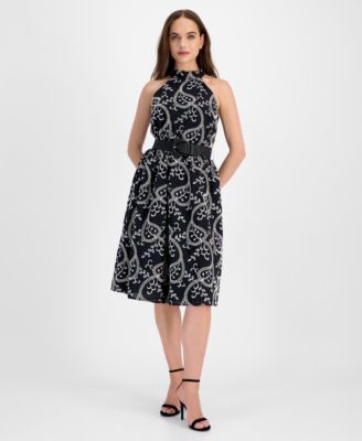 Anne Klein - Women's Halter Neck Belted Midi Dress