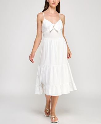 Trixxi - Juniors' Tie-Front Spaghetti-Strap Tiered Midi Dress