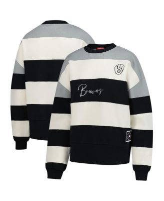 Mitchell & Ness - Women's Gray/Black Milwaukee Brewers Cooperstown Collection Blocked Fleece Pullover Sweatshirt