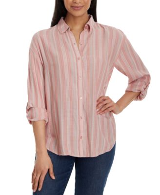 Gloria Vanderbilt - Women's Amanda Striped Roll-Tab-Sleeve Button-Front Shirt