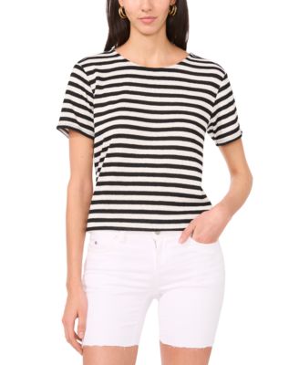 Vince Camuto - Women's Striped Crewneck Short-Sleeve Top