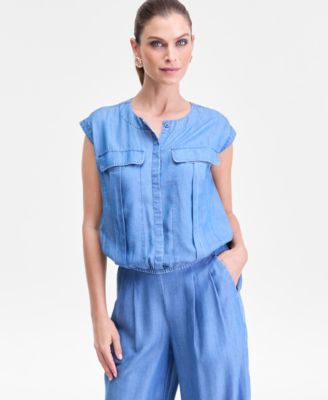 I.N.C. International Concepts - Women's Extended-Shoulder Chambray Utility Shirt