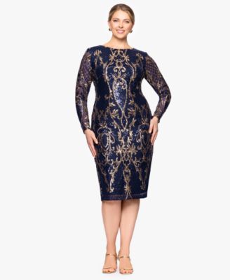 B&A By Betsy and Adam - Plus Size Sequin Long-Sleeve Midi Dress