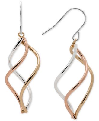 Macy's - Tri-Tone Swirl Drop Earrings in Sterling Silver, 14k Gold-Plate, and 14k Rose Gold-Plate