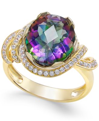 Macy's - Mystic Topaz (4-9/10 ct. t.w.) and White Topaz (1/3 ct. t.w.) Ring in 14k Gold-Plated Sterling Silver