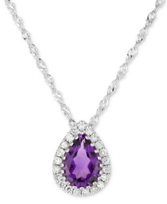 Macy's - Peridot (5/8 ct. t.w.) & Diamond Accent Teardrop 18" Pendant Necklace in 14k White Gold