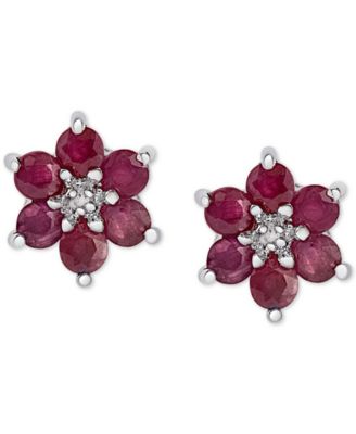 Macy's - Ruby (1-3/4 ct. t.w.) & Diamond Accent Flower Stud Earrings in Sterling Silver
