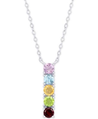 Macy's - Multi-Gemstone Linear 18" Pendant Necklace (1-1/4 ct. t.w.) in Sterling Silver