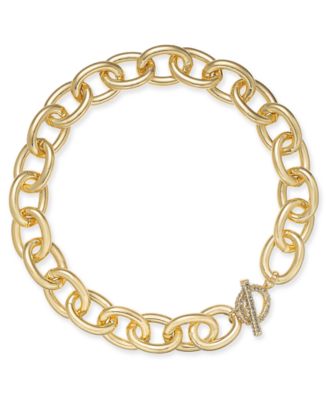 I.N.C. International Concepts - Gold-Tone Pav&eacute; Toggle Chain-Link 18" Collar Necklace