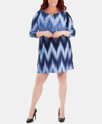 NY Collection - Plus Size Chevron-Print Keyhole Shift Dress