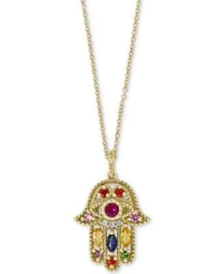 EFFY Collection - Multi-Gemstone (5/8 ct. t.w.) & Diamond Accent Hamsa Hand 18" Pendant Necklace in 14k Gold