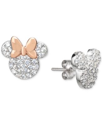 Disney - Cubic Zirconia Mickey and Minnie Mismatch Stud Earrings in Sterling Silver & 18k Rose Gold-Plate