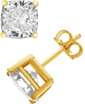 And Now This - Cubic Zirconia Cushion Stud Earrings
