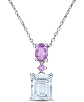 Macy's - Aquamarine (3 ct. t.w.) & Amethyst (3/4 ct. t.w.) 18" Pendant Necklace in Sterling Silver