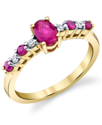 Macy's - Ruby (3/4 ct. t.w.) & Diamond (1/20 ct. t.w.) Ring in 10k Gold