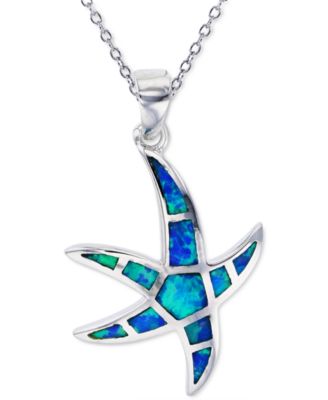 Macy's - Lab-Created Blue Opal Starfish 18" Pendant Necklace in Sterling Silver