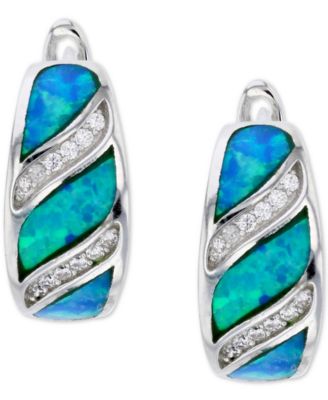Macy's - Lab-Created Blue Opal & Cubic Zirconia Huggie Hoop Earrings in Sterling Silver