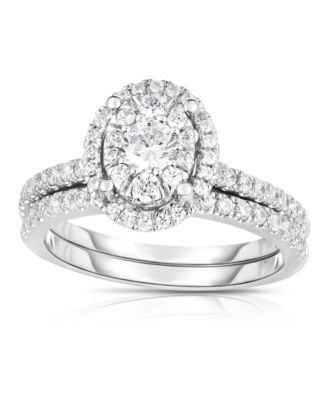 Macy's - 1 ct. t.w. Micro-Pave' Oval Halo Bridal Set in 14k White Gold