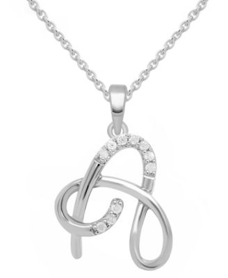 Macy's - Diamond Fancy Initial 18" Pendant Necklace (1/10 ct. t.w.) in Sterling Silver