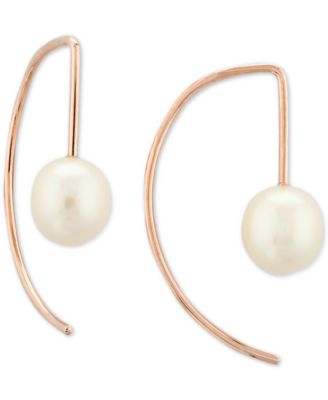 Macy's - Cultured Freshwater Pearl (10 x 8mm) Wire Threader Earrings in 14k Rose Gold