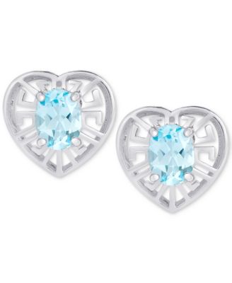 Macy's - Blue Topaz Greek Key Openwork Heart Stud Earrings (2 ct. t.w.) in Sterling Silver