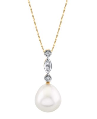 Macy's - Cultured Tahitian Pearl (10mm) & Diamond Accent 18" Pendant Necklace in 14k White Gold (Also in Cultured Freshwater Pearl & Cultured Golden South Sea Pearl)