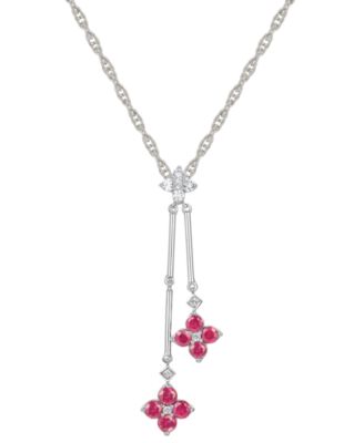 Macy's - Emerald (5/8 ct. t.w.) & Diamond (1/8 ct. t.w.) Double Flower 18" Lariat Necklace in Sterling Silver (Also in Ruby & Sapphire)