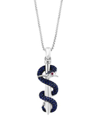 EFFY Collection - Men's Sapphire (5/8 ct. t.w.) & Ruby Accent Snake & Sword 22" Pendant Necklace in Sterling Silver
