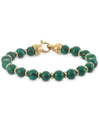 LEGACY for MEN by Simone I. Smith - Malachite Bead Stretch Bracelet in Gold-Tone Ion-Plated Stainless Steel