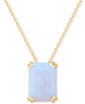 Macy's - Lab-Grown Opal Solitaire 18" Pendant Necklace (4-1/2 ct. t.w.) in 14k Gold-Plated Sterling Silver