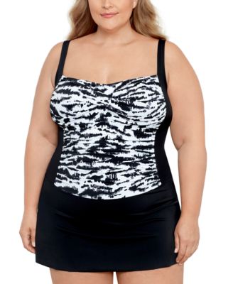 Swim Solutions - Plus Size Tummy Control Twist Bra Skater Swimsuit