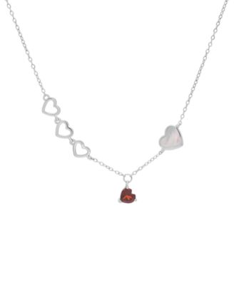 Macy's - Garnet (1/2 ct. t.w.) & Mother of Pearl Heart 18" Pendant Necklace in Stering Silver